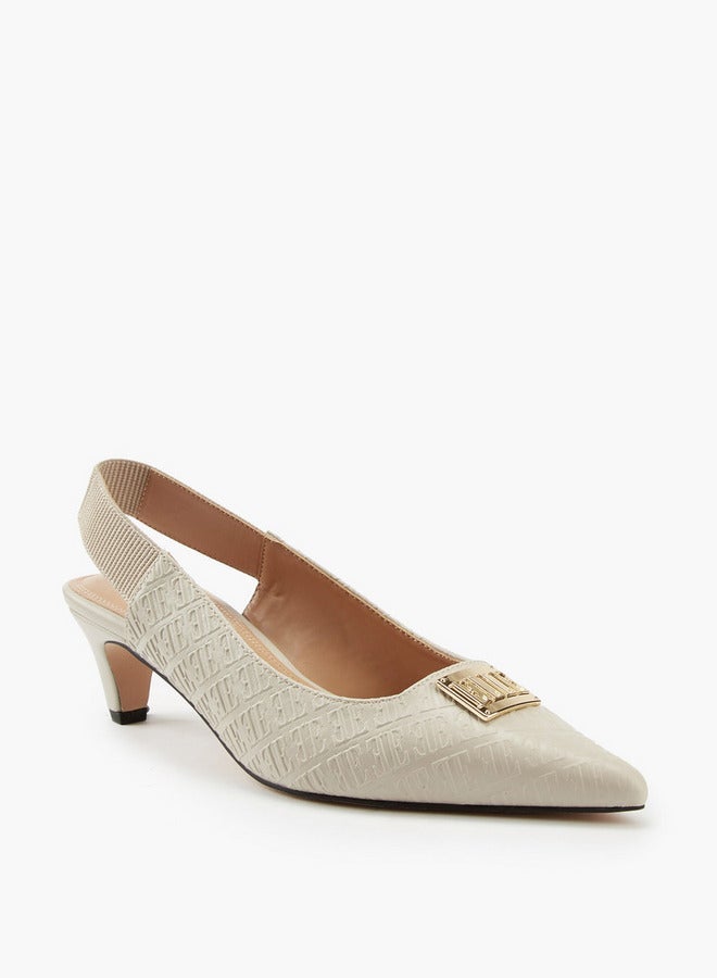 ELLE Women's Monogram Embossed Slingback Shoes with Metal Accent - Image 3