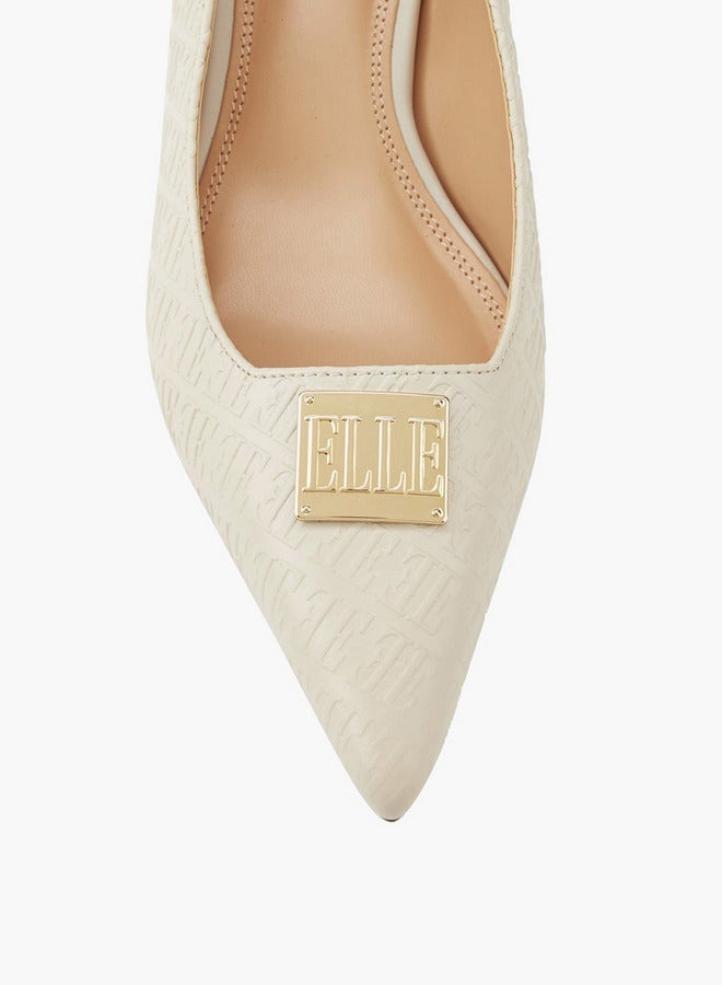 ELLE Women's Monogram Embossed Slingback Shoes with Metal Accent - Image 4