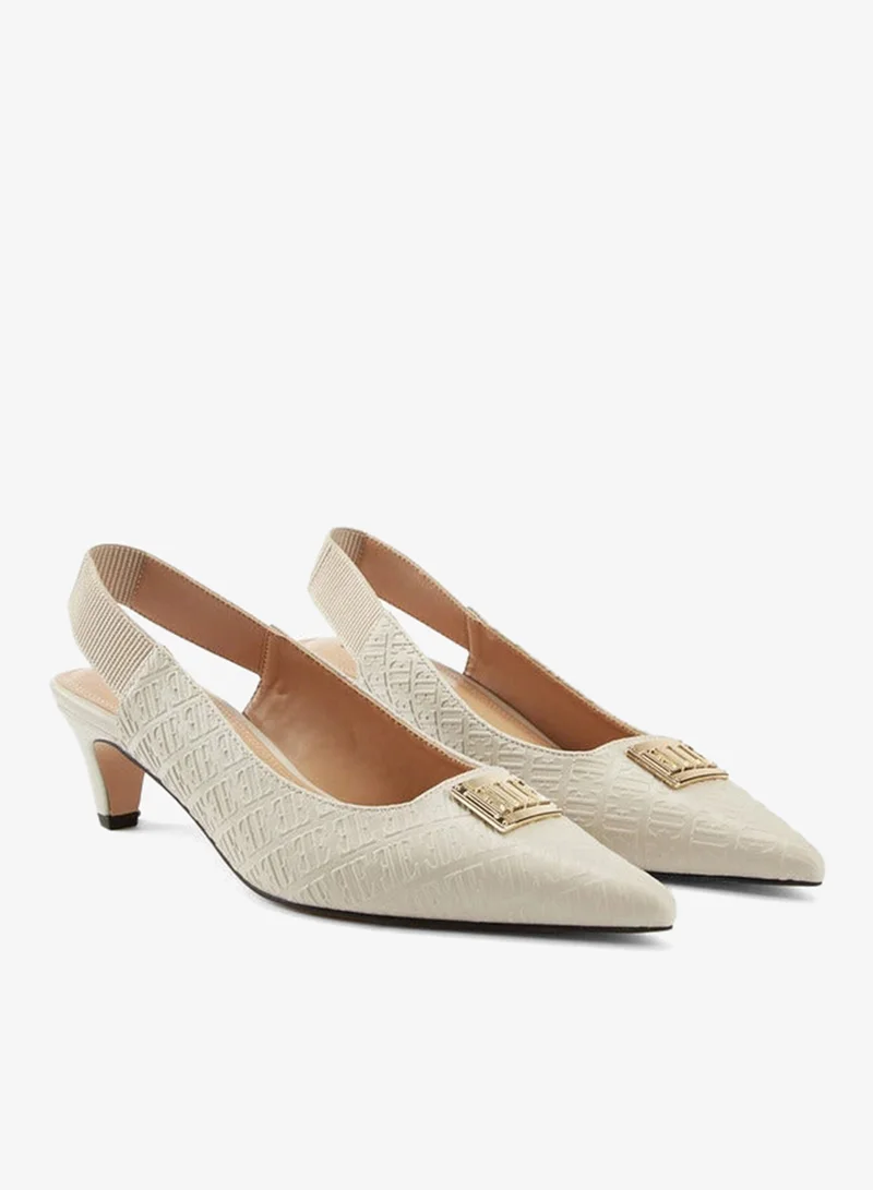 ELLE Women's Monogram Embossed Slingback Shoes with Metal Accent