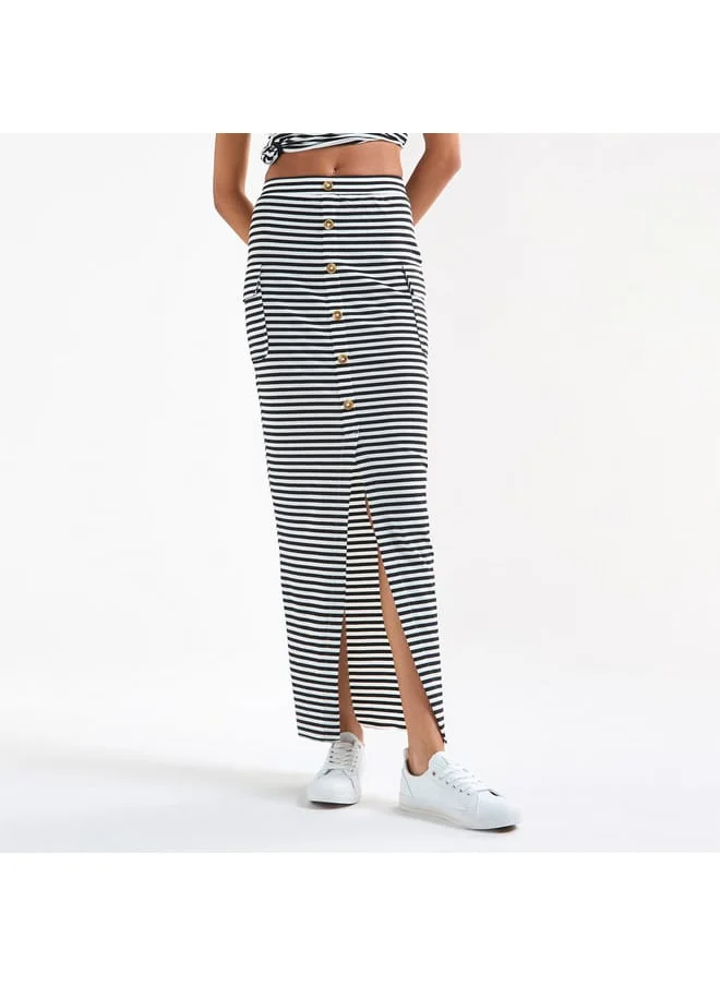 FAV Striped Pencil Skirt with Pockets and Slit