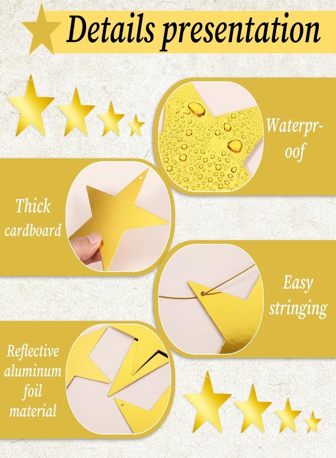Ajcotahm 24Pcs Gold Hanging Stars Decorations, Glitter Star Cutouts with 55 Yard Gold Nylon String Double Sided Star Cardboard for Wedding Birthday Party Graduation Classroom Home Wall Ceiling Decor (4 Size) - Image 3