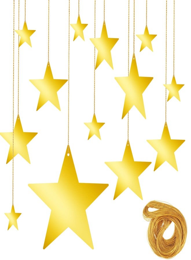 Ajcotahm 24Pcs Gold Hanging Stars Decorations, Glitter Star Cutouts with 55 Yard Gold Nylon String Double Sided Star Cardboard for Wedding Birthday Party Graduation Classroom Home Wall Ceiling Decor (4 Size) - Image 1