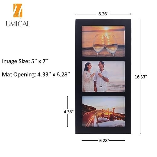 UMICAL 5x7 3-Opening Collage Picture Frame with Shatter-Resistant Glass & Black Wood Photo Frames for 5x7 Inch Pictures Display Made for Tabletop Stand and Wall Mounting - Image 4