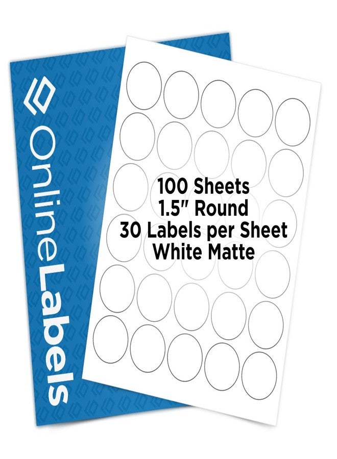 Online Labels ملصقات دائرية بقطر 1.5 بوصة - لاصق دائم، أبيض غير لامع - مثالية لملصقات الأغطية، وملصقات التحذير، وغيرها - عبوة من 3000 ملصق دائري، 100 ورقة - طابعة نافثة للحبر/ليزر، OL2088WX، OnlineLabels - Image 1