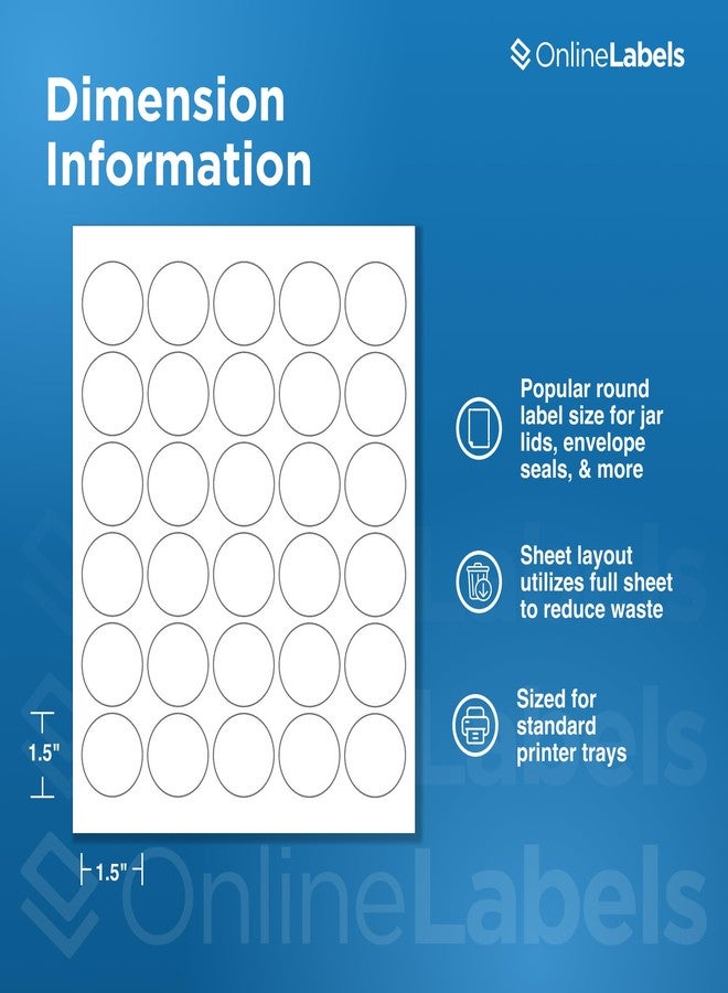 Online Labels ملصقات دائرية بقطر 1.5 بوصة - لاصق دائم، أبيض غير لامع - مثالية لملصقات الأغطية، وملصقات التحذير، وغيرها - عبوة من 3000 ملصق دائري، 100 ورقة - طابعة نافثة للحبر/ليزر، OL2088WX، OnlineLabels - Image 2