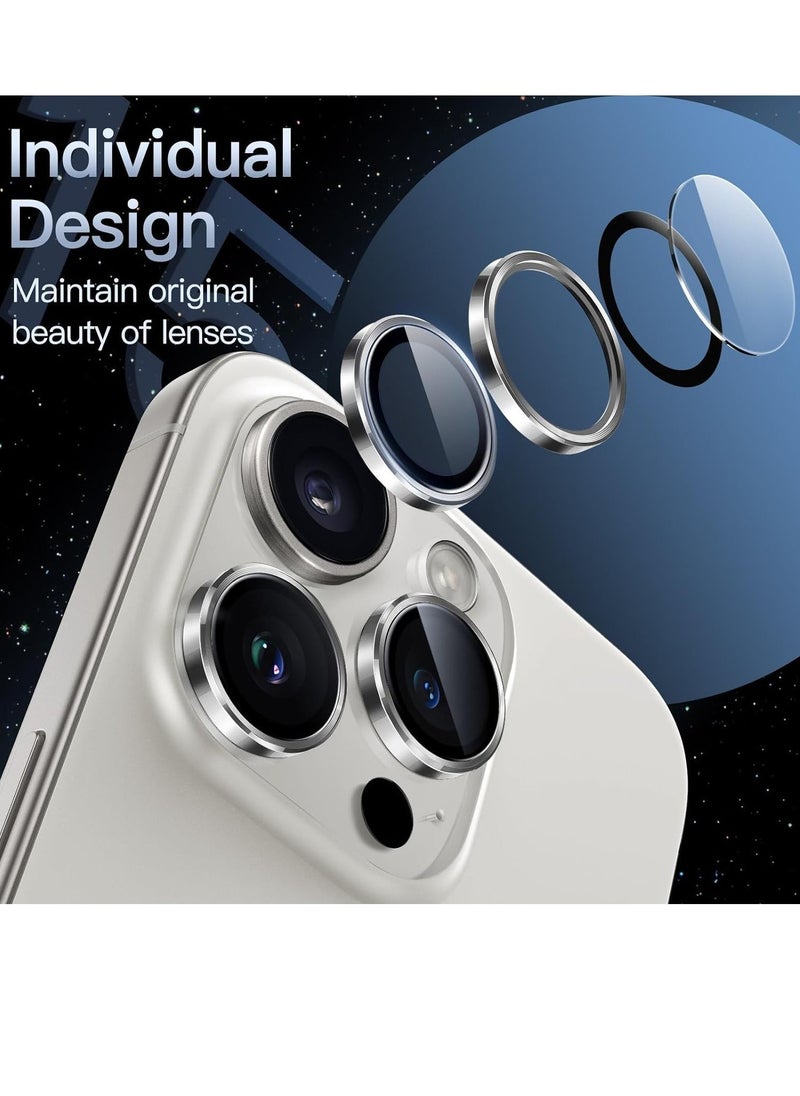 Raxoom Camera Lens Protector for iPhone 15 Pro 6.1-Inch and iPhone 15 Pro Max 6.7-Inch, 9H Tempered Glass Metal Individual Ring Cover, HD Clear, 3-Pack (White) - Image 2