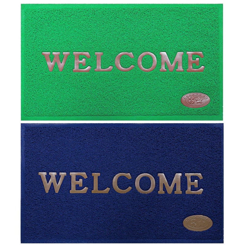 BENAVJI Printed Welcome Door MatStrong PVC Material Solid PrintAnti Skid Water ProofSize 58 X 38 Blue Green Large Rectangle - Image 1