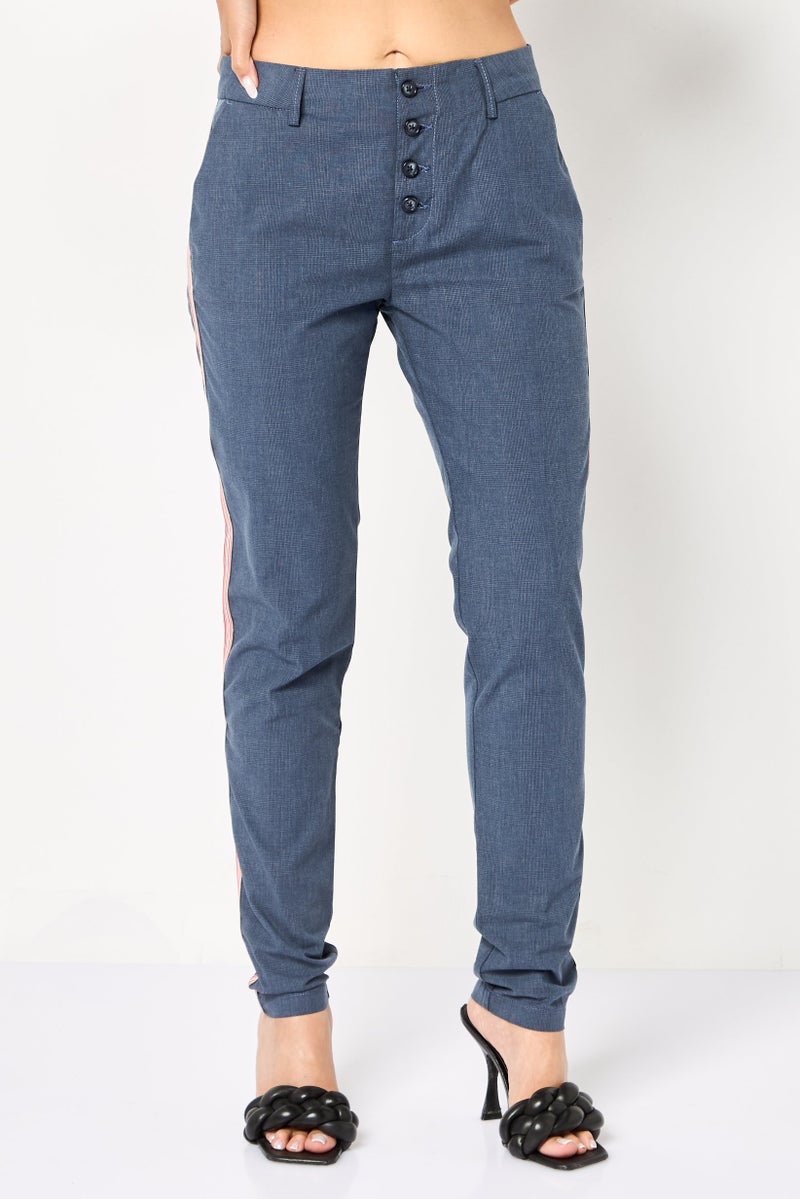 Reiko Women Regular Fit Chambray Straight Leg Pants, Slate Blue - Image 1