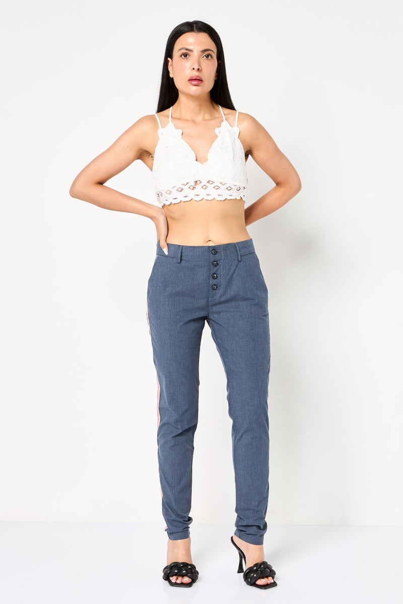 Reiko Women Regular Fit Chambray Straight Leg Pants, Slate Blue - Image 2