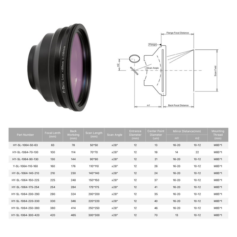 Cloudray F-Theta Lens Fiber Laser Lens Scan Lens 70x70mm FL100mm M85 F Theta Lens for 1064nm Fiber Laser Machine Scanning - Image 5