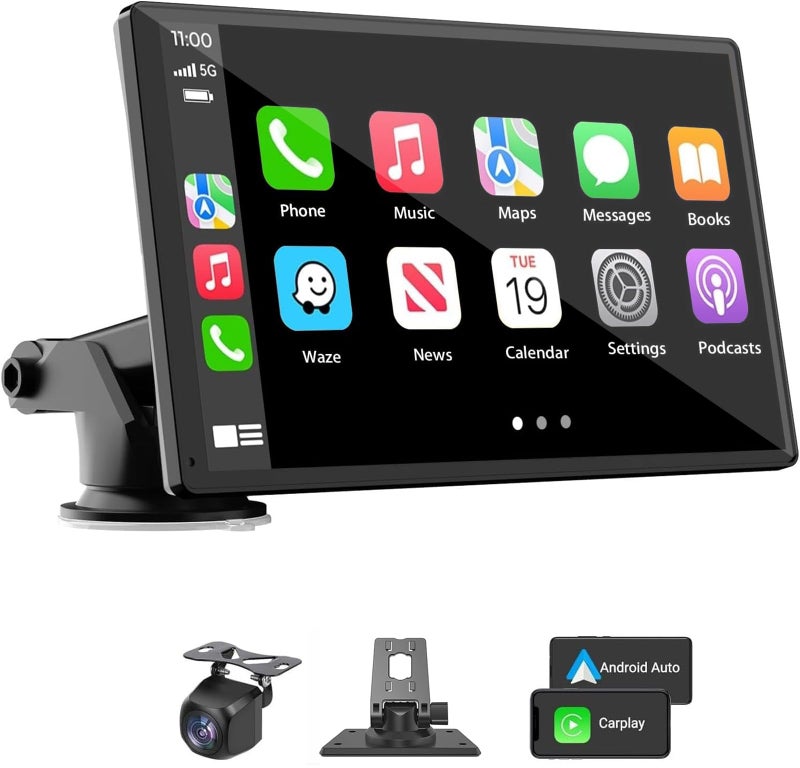 Yongeid Portable Wireless Carplay Car Stereo, 7" HD Touchscreen for Car with Apple CarPlay & Android Auto with Backup Camera/Mirror Link/Voice Control/Bluetooth/GPS/AUX/FM Satellite Radio for All Vehicles - Image 1