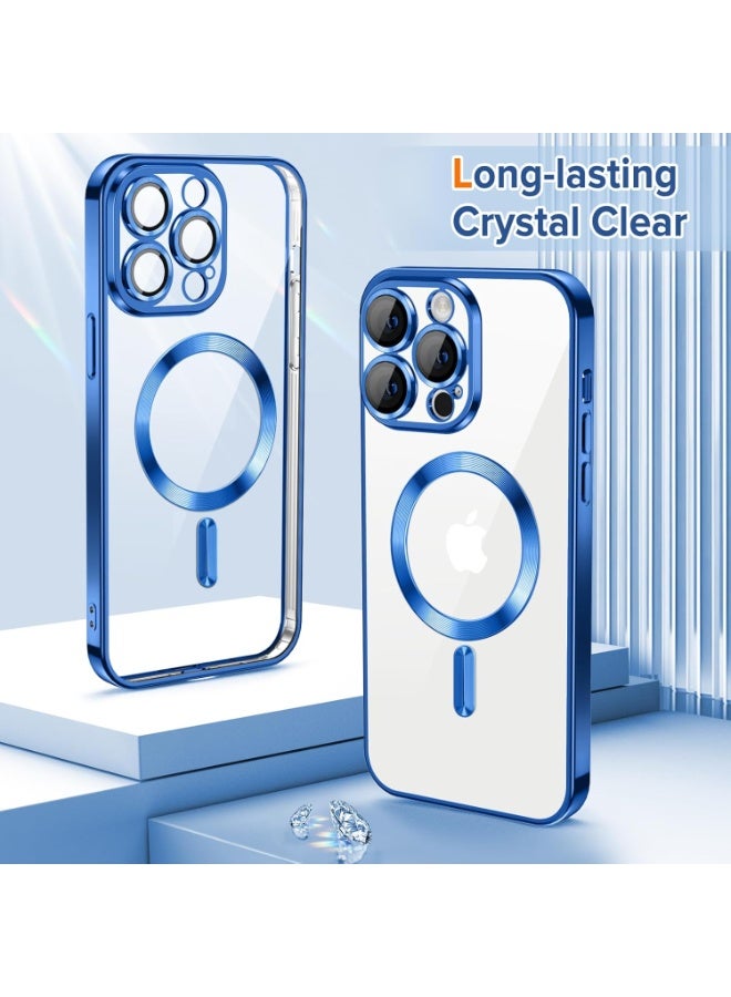 Electroplated Case For IPhone 12 Pro Camera Lens Full Protection Compatible with MagSafe Wireless Charging, Shockproof Soft TPU Phone Magnetic Cover (Blue) - Image 3