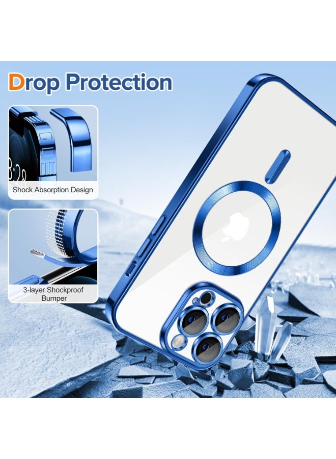 Electroplated Case For IPhone 12 Pro Camera Lens Full Protection Compatible with MagSafe Wireless Charging, Shockproof Soft TPU Phone Magnetic Cover (Blue) - Image 4