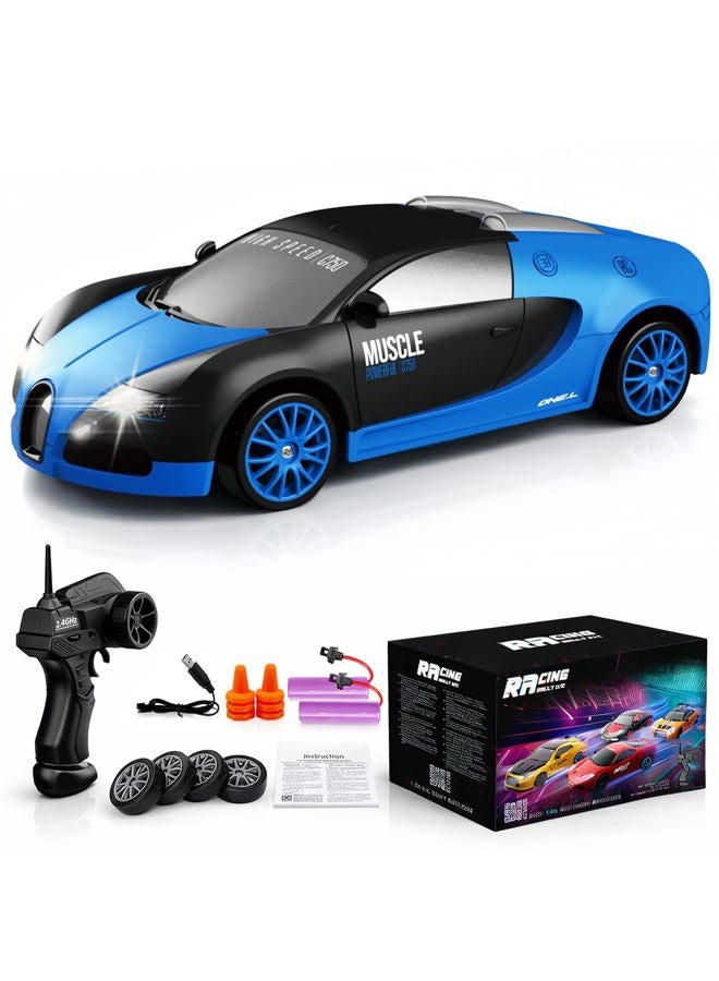 Desdoni Remote Control Car RC Drift Car 2.4GHz 1:24 Scale 4WD 15KM/H High Speed Model Vehicle with LED Lights Drifting Tire Racing Sport Toy Car for Adults Boys Girls Kids Gift 2Pcs Rechargeable Batteries - Image 1