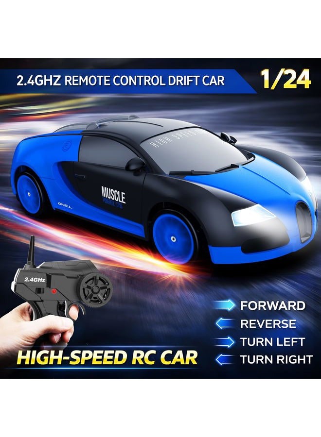 Desdoni Remote Control Car RC Drift Car 2.4GHz 1:24 Scale 4WD 15KM/H High Speed Model Vehicle with LED Lights Drifting Tire Racing Sport Toy Car for Adults Boys Girls Kids Gift 2Pcs Rechargeable Batteries - Image 2