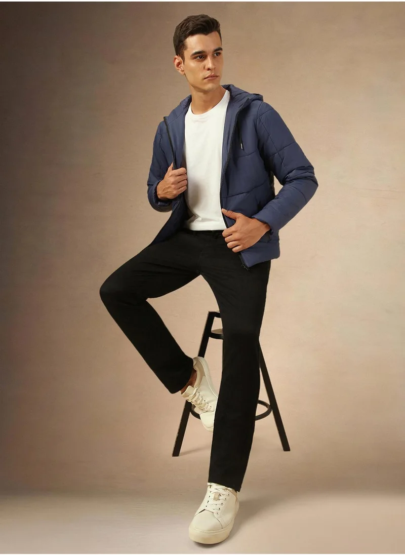دينيس لينغو Men's Navy 100% Polyester Solid Regular Fit Jacket