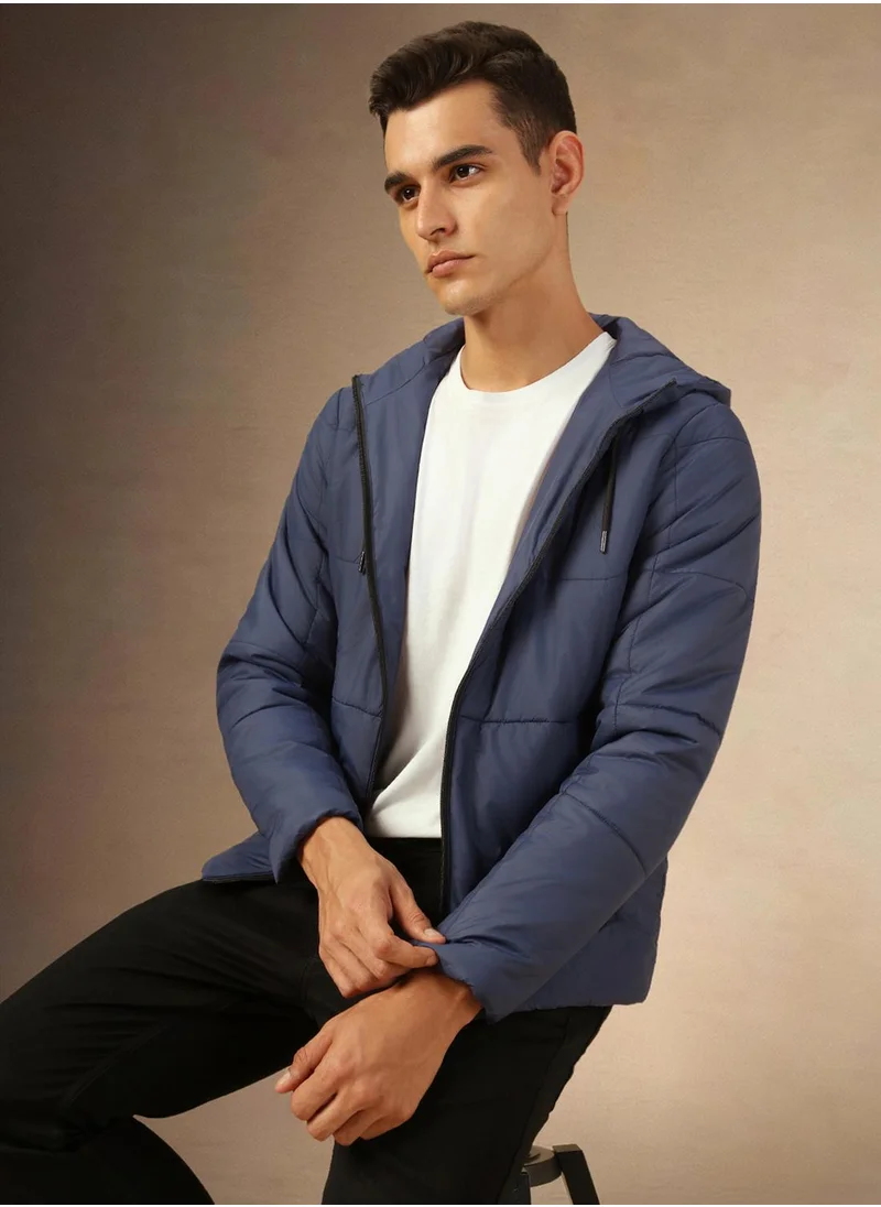 Dennis Lingo Men's Navy 100% Polyester Solid Regular Fit Jacket