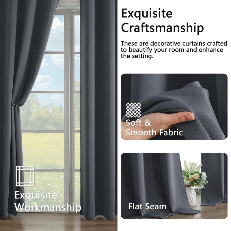 Simplebrand Grey Room Darkening Curtains for Bedroom 63 Inch Length 2 Panels Set, Thermal Insulated Energy Saving Curtains for Kids Room, Grommet Solid Nursery Window Treatment Drapes, W40 x L63 - Image 5