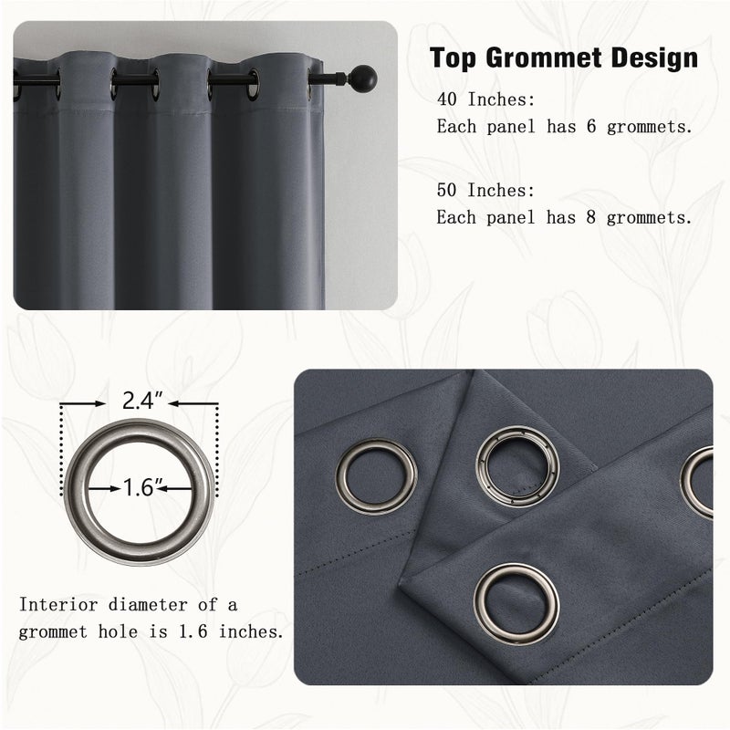 Simplebrand Grey Room Darkening Curtains for Bedroom 63 Inch Length 2 Panels Set, Thermal Insulated Energy Saving Curtains for Kids Room, Grommet Solid Nursery Window Treatment Drapes, W40 x L63 - Image 3