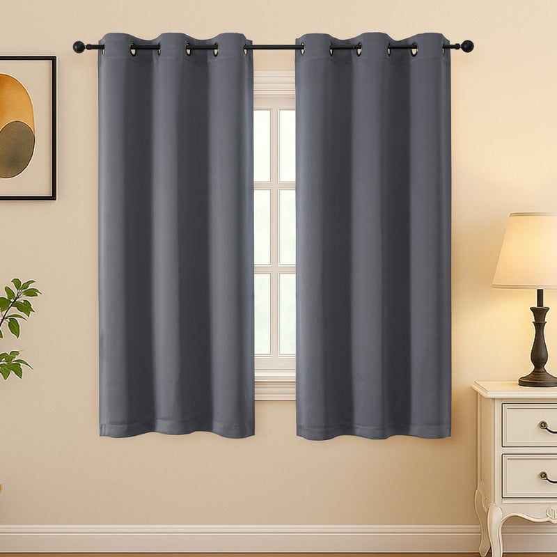 Simplebrand Grey Room Darkening Curtains for Bedroom 63 Inch Length 2 Panels Set, Thermal Insulated Energy Saving Curtains for Kids Room, Grommet Solid Nursery Window Treatment Drapes, W40 x L63 - Image 1
