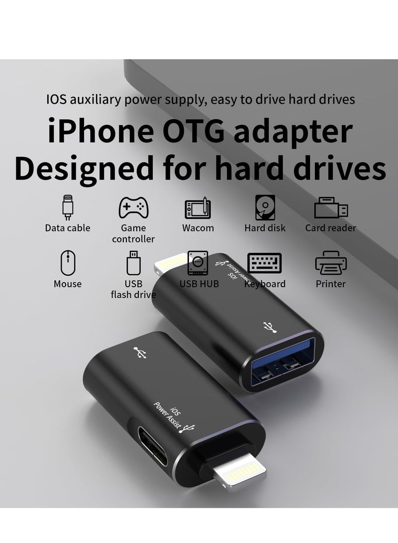 Excefore Lightning to USB Female Adapter, Support Charging, and Data Transmission, with USB-C Aux Power Port for iPhone 14/13/12/11/iPad, Supports Hard Disk, Card Reader, Camera, USB, Mouse, Keyboard - Image 5