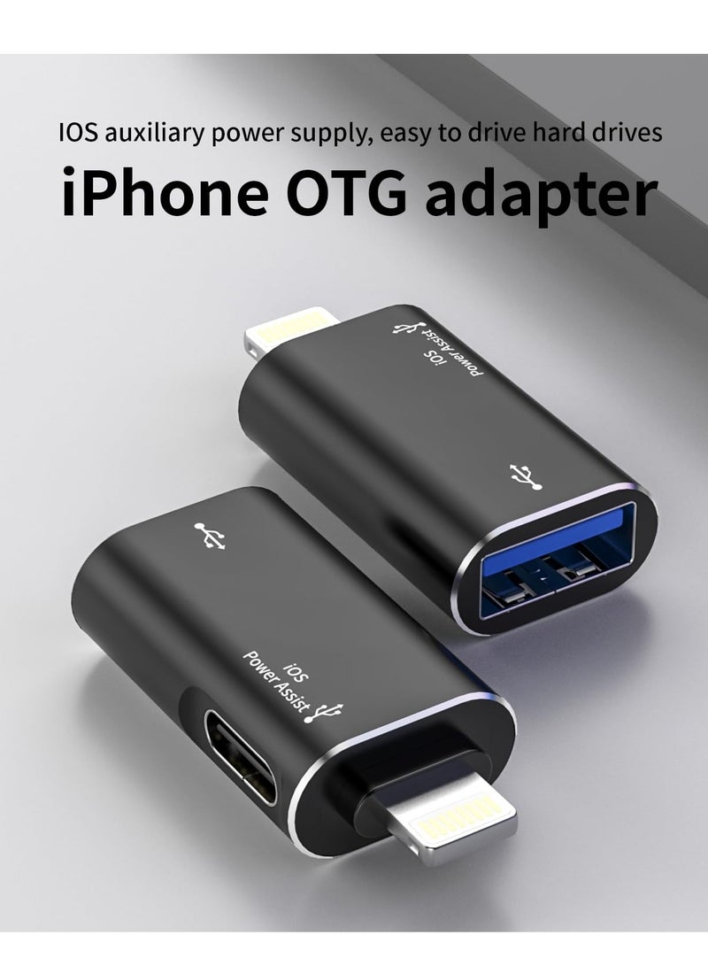 Excefore Lightning to USB Female Adapter, Support Charging, and Data Transmission, with USB-C Aux Power Port for iPhone 14/13/12/11/iPad, Supports Hard Disk, Card Reader, Camera, USB, Mouse, Keyboard - Image 2
