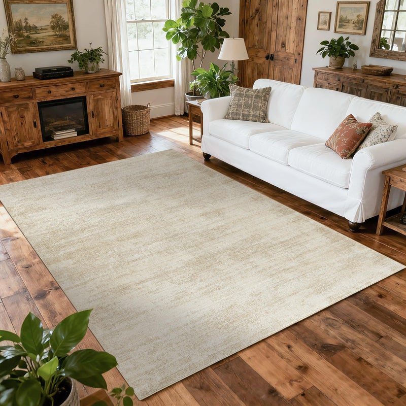 BILEEHOME 5x7 Area Rugs for Living Room,Washable Tan Beige Neutral Abstract Minimalist Boho Modern Farmhouse Rug for Dining Room Bedroom Light Brown - Image 1