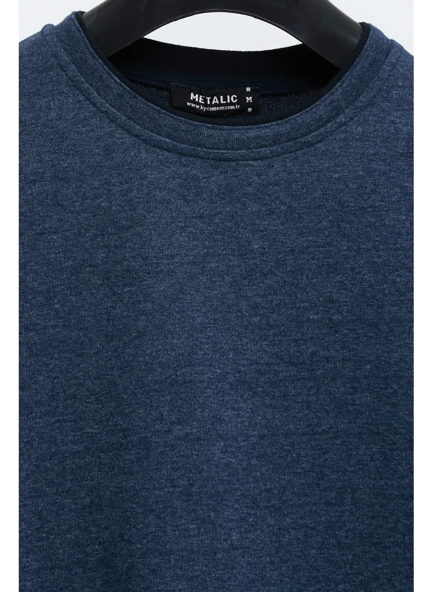 mmetalic Men's Indigo Double Crew Neck Standard Relaxed Cut Sweatshirt