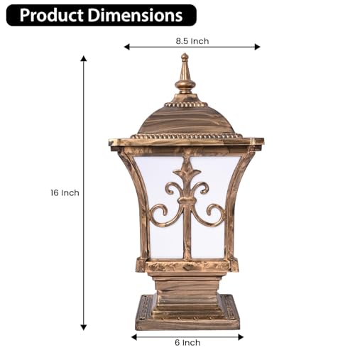 GIGAWATTS ‎TRISHUL Outdoor Gate Light – 101% Rust & Waterproof Die-Casting Aluminium Exterior Piller Lamp Base Mount for Garden, Boundary Walls & Home Entrances (B22 Holder, Bulb Not Included, Gold) - Image 2