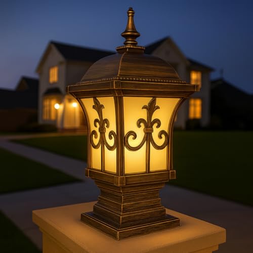 GIGAWATTS ‎TRISHUL Outdoor Gate Light – 101% Rust & Waterproof Die-Casting Aluminium Exterior Piller Lamp Base Mount for Garden, Boundary Walls & Home Entrances (B22 Holder, Bulb Not Included, Gold) - Image 1