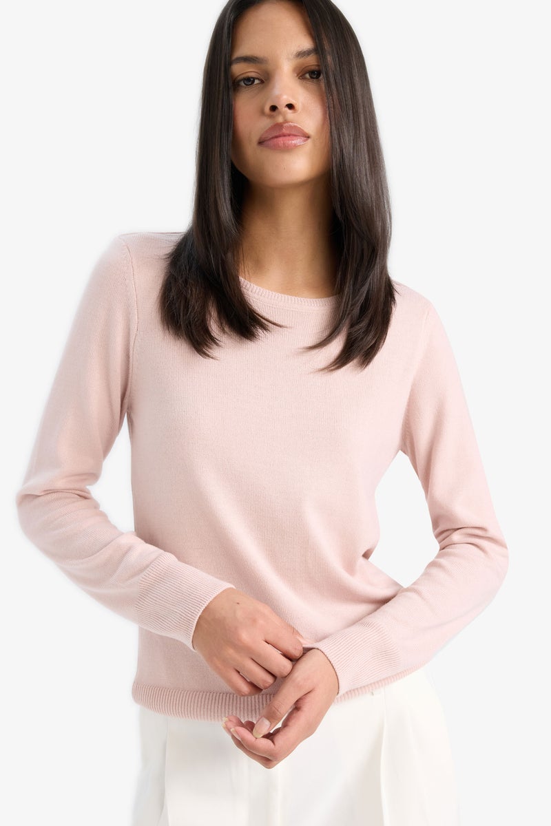DeFacto Pink Woman Regular Fit Crew Neck Knitwear Pullover Casual - Image 1