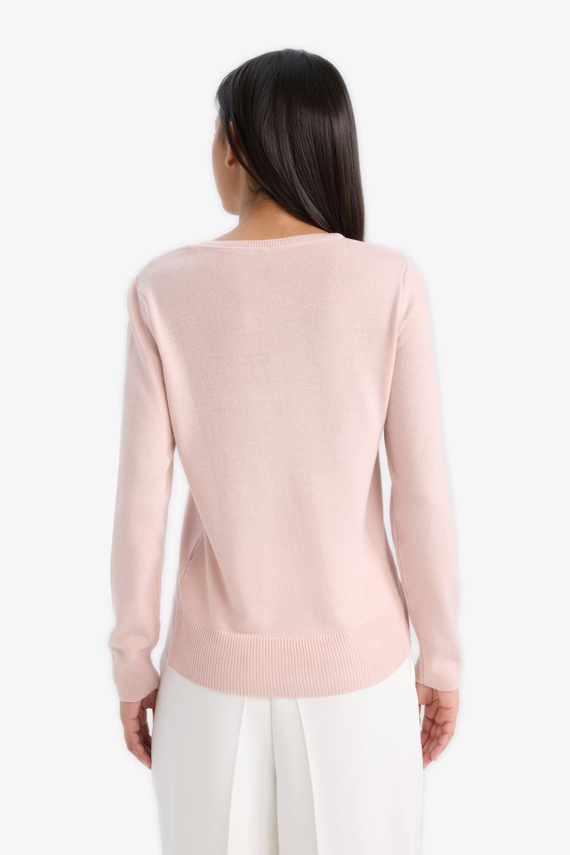 DeFacto Pink Woman Regular Fit Crew Neck Knitwear Pullover Casual - Image 4