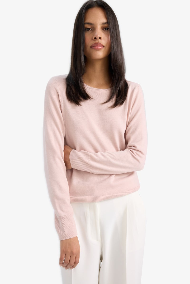 DeFacto Pink Woman Regular Fit Crew Neck Knitwear Pullover Casual - Image 5