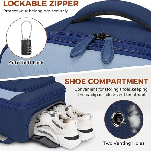 Vancropak 40L Carry On Travel Backpack, Flight Approved Expandable Weekender Bag with 3 Packing Cubes, Suitcase Backpack Fits 17" Laptop, Water Resistant Anti Theft Daypack Bag for Men Women, Blue - Image 4