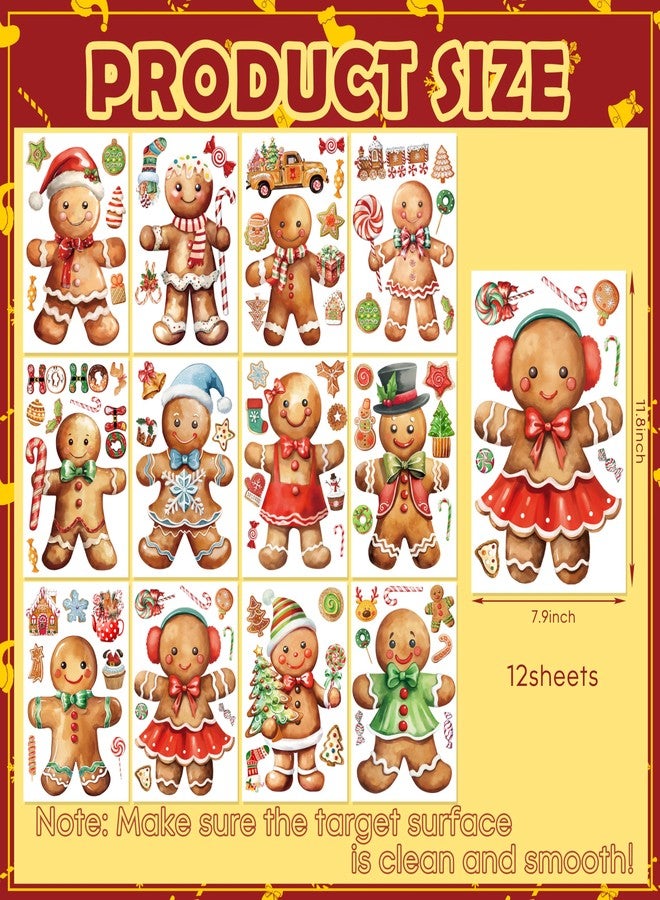 Fayoo 12 Sheets Christmas Window Clings, Xmas Gingerbread Candy Decals Stickers, Removable Holiday Decorations for Glass Windows, Home Office Decor - Image 2