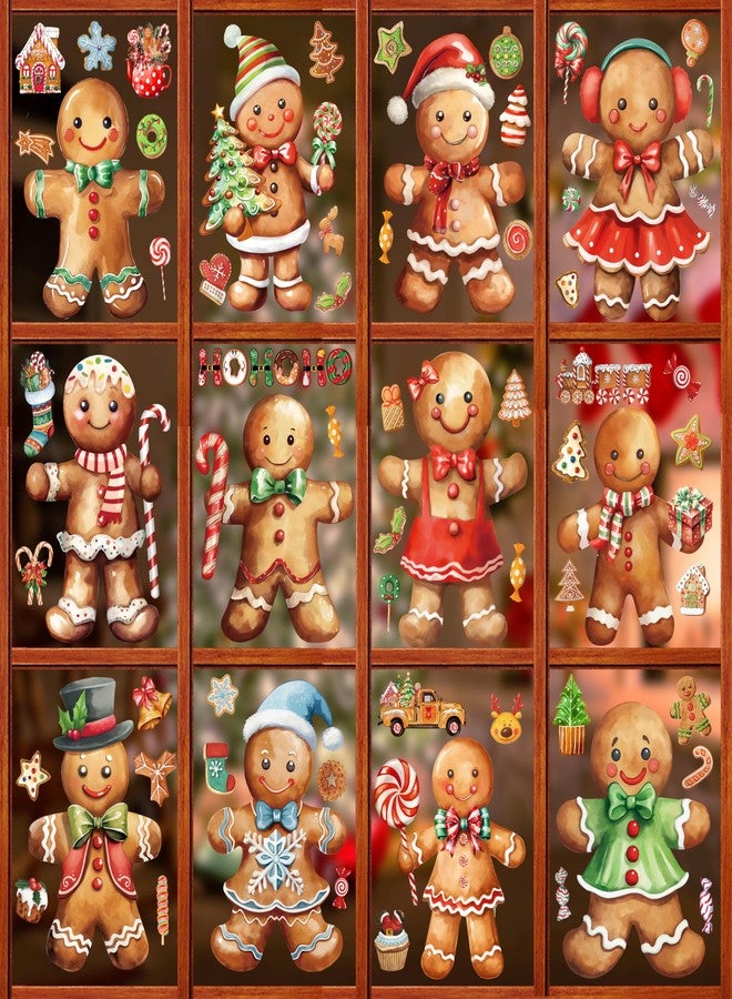 Fayoo 12 Sheets Christmas Window Clings, Xmas Gingerbread Candy Decals Stickers, Removable Holiday Decorations for Glass Windows, Home Office Decor - Image 1