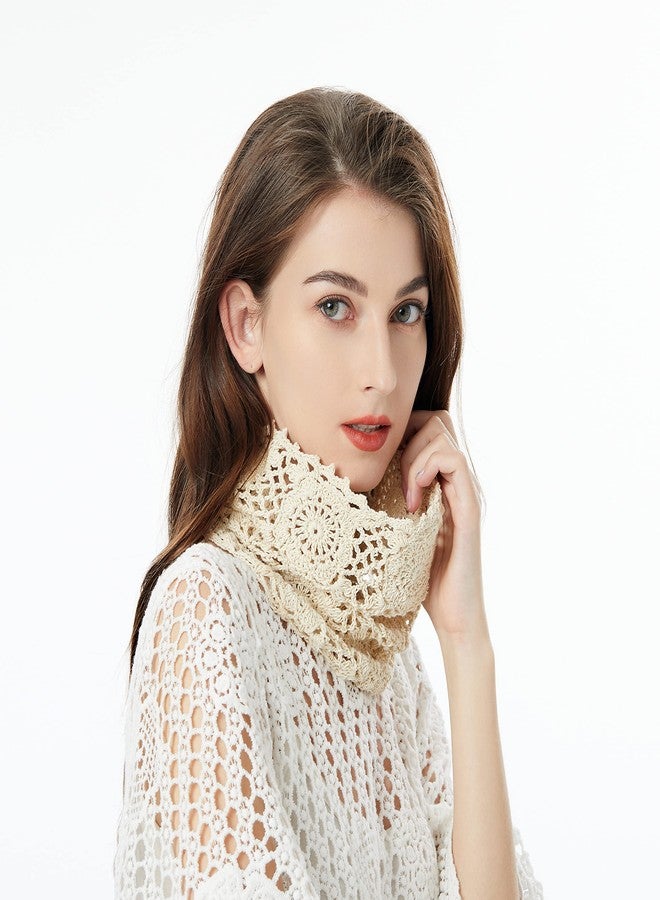 ZLYC قبعة صوفية نسائية من ZLYC مصنوعة يدويًا من القطن والكروشيه، بتصميم فضفاض، مزينة بنقوش زهور صيفية (لون بيج مناسب لذيل الحصان) - Image 4