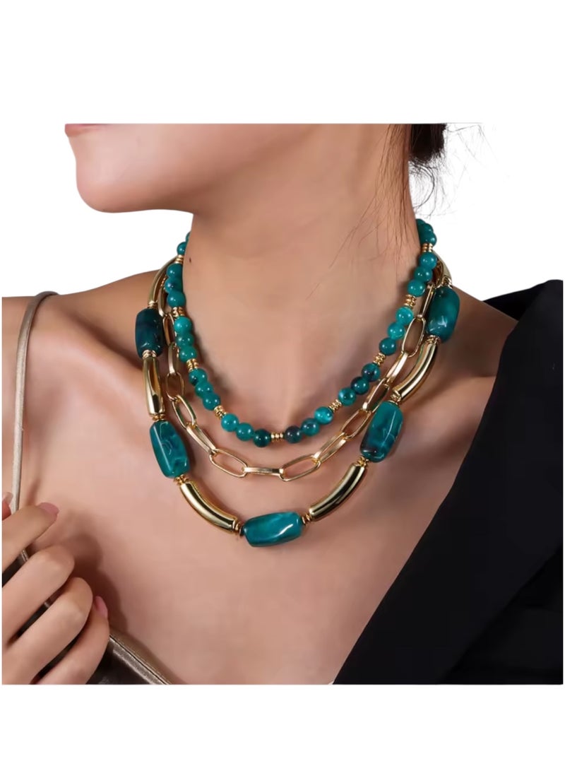 ANUM BY MUNA Luxury Handmade Necklace with Green Stones & Modern Gold Accents - Image 2