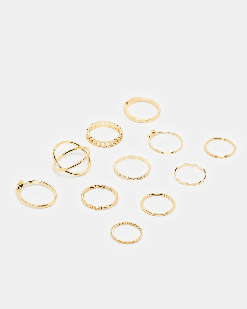 Redtag Women Gold Ring Set (11 Piece)