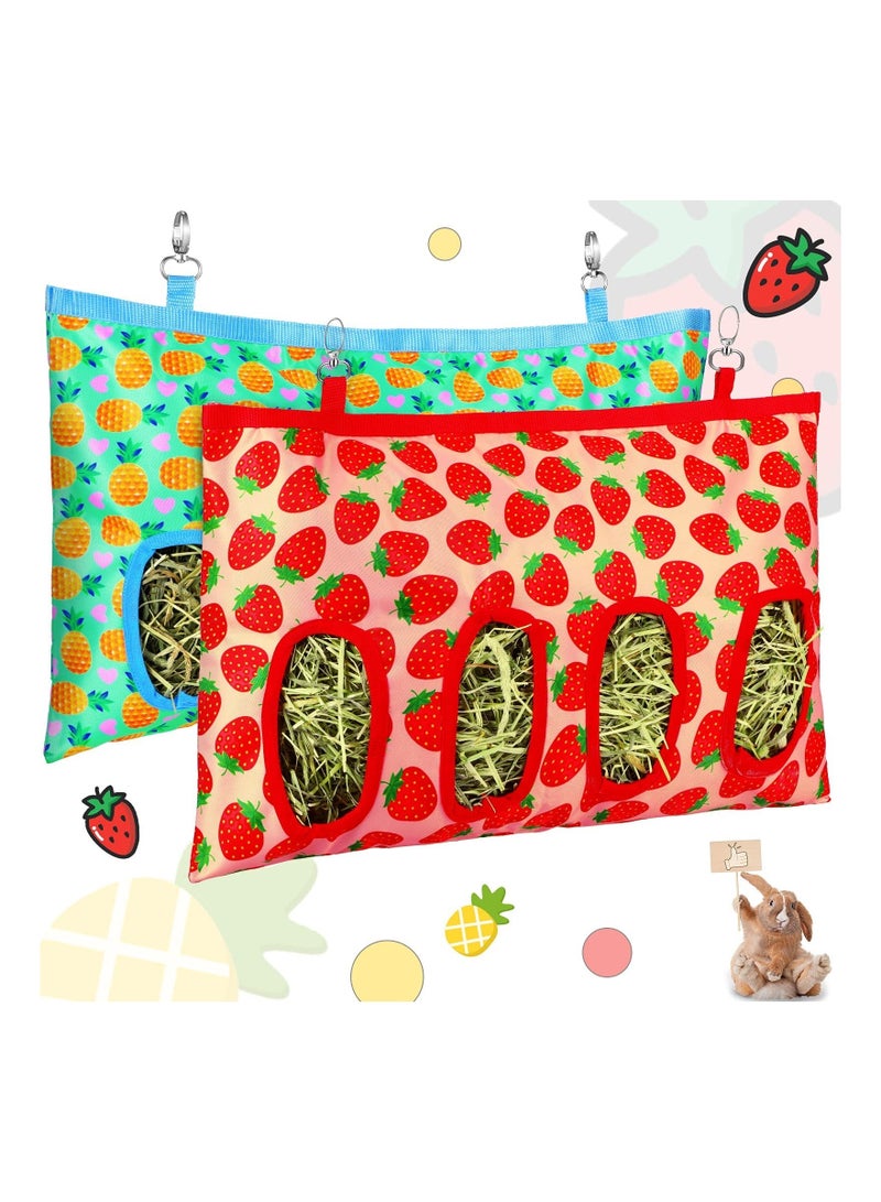 Generic 2 Pcs Rabbit Hay Feeder Bag, Hanging Feeding Storage Feeder Sack with 4 Holes for Small Animals Pets Bunny Hamster (Pineapple, Strawberry)  - Image 1