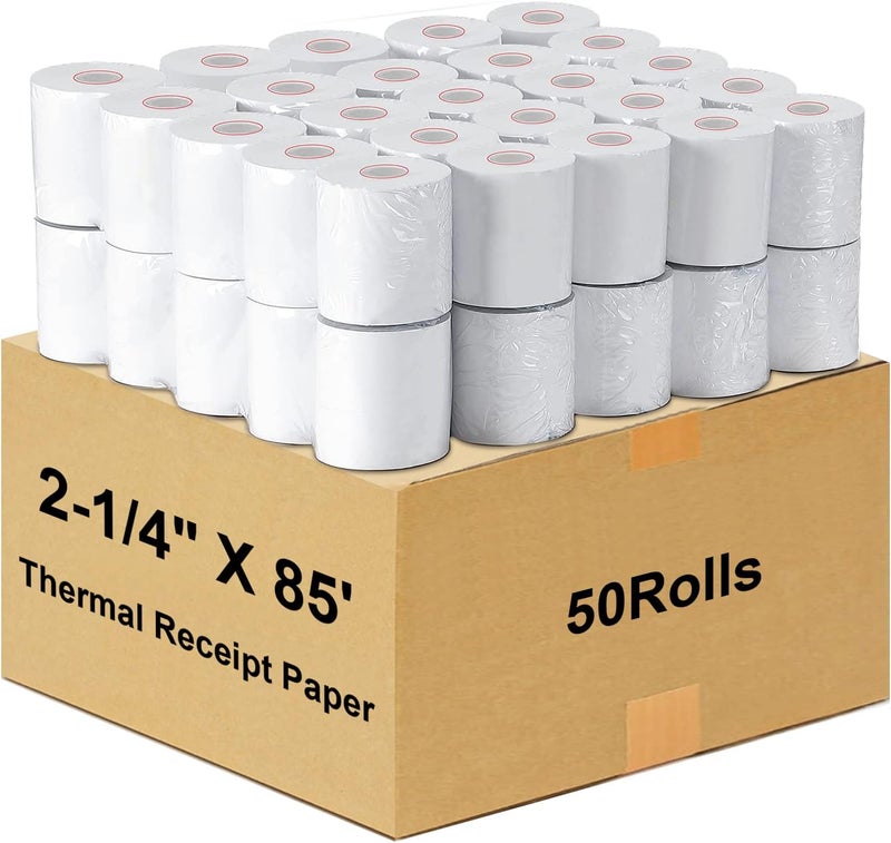 LabelMore 2-1/4" X 85' Thermal Receipt Paper, Credit Card Paper Rolls Thermal, Cash Register Roll, Premium Pos Printer Paper (50 Rolls) - Image 1