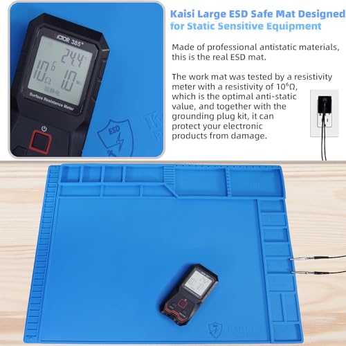 Kaisi Large Anti Static Mat with Grounding Accessories,Heat Resistant Silicone Soldering Mat,Magnetic Work ESD Pad for pc building, Electronics, Laptop, Cellphone Repair Soldering 21.6" x 16.9" - Image 2
