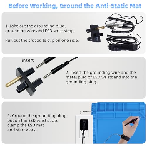 Kaisi Large Anti Static Mat with Grounding Accessories,Heat Resistant Silicone Soldering Mat,Magnetic Work ESD Pad for pc building, Electronics, Laptop, Cellphone Repair Soldering 21.6" x 16.9" - Image 4