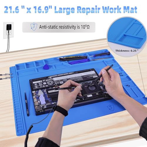 Kaisi Large Anti Static Mat with Grounding Accessories,Heat Resistant Silicone Soldering Mat,Magnetic Work ESD Pad for pc building, Electronics, Laptop, Cellphone Repair Soldering 21.6" x 16.9" - Image 3