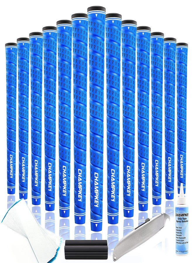 CHAMPKEY WRAP-Y Rubber Golf Grips 13 Pack Come with All Repair Kits - High Feedback and Traction Golf Club Grips(Midsize, Blue) - Image 1