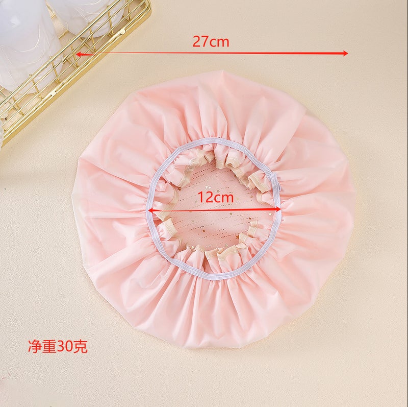 Double-Layer Shower Cap Waterproof Hair Cap Bronzing Printed Polyester Cotton Peva Shower Cap Bathing Women'S Direct Supply - Image 3