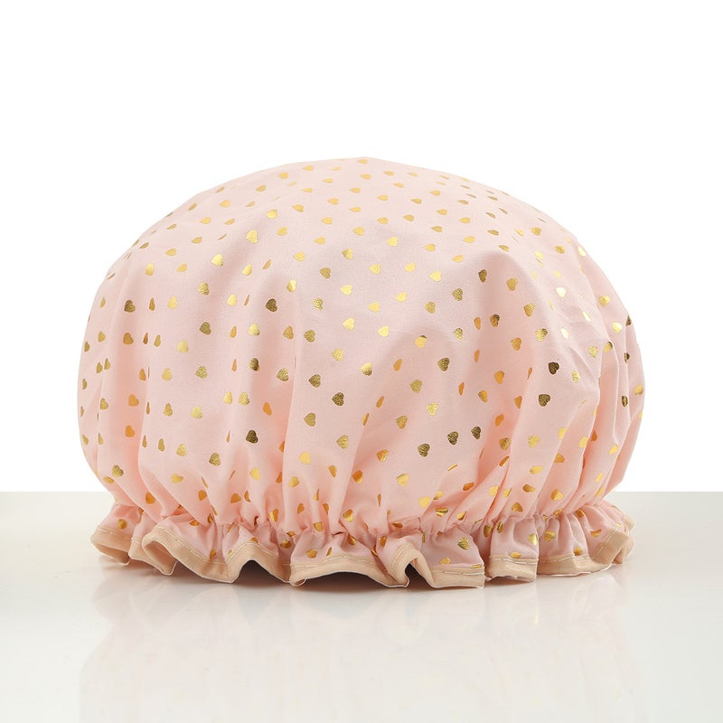 Double-Layer Shower Cap Waterproof Hair Cap Bronzing Printed Polyester Cotton Peva Shower Cap Bathing Women'S Direct Supply - Image 1