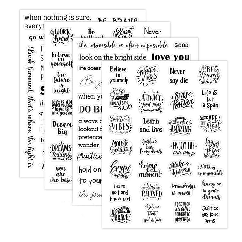 XiowDow 105pcs Transparent Inspirational Stickers Different Motivational Saying Sticker 4 Sheets Positive Quote Stickers Scrapbooks Journaling Water Bottles Reward Sticker for Kids Teens Adults Teachers - Image 1