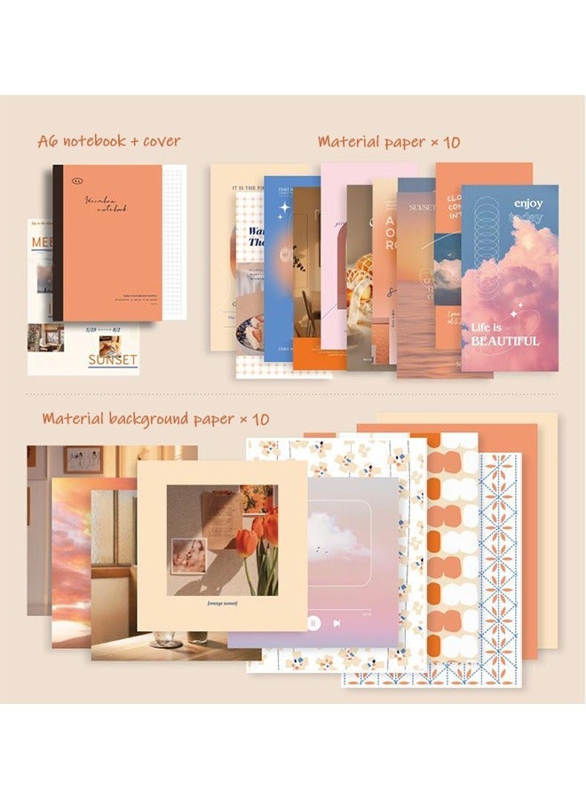Ssovi 155-piece Gift Box A6 Notebook Poster cover Notepad Background Paper Daily Sticker PET Sticker Paper Photo Frame Card Heartwarming Gift（Orange） - Image 3