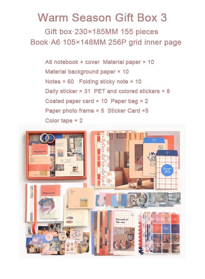 Ssovi 155-piece Gift Box A6 Notebook Poster cover Notepad Background Paper Daily Sticker PET Sticker Paper Photo Frame Card Heartwarming Gift（Orange） - Image 5